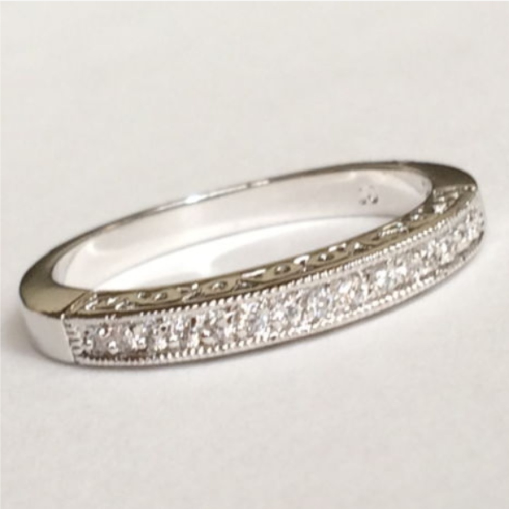Silver Rhodium Plated Filigree Anniversary Ring Stackable Size 10 Vintage Style